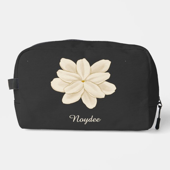 Jasmine White Flower Elegant Name Dopp Kit (Front)