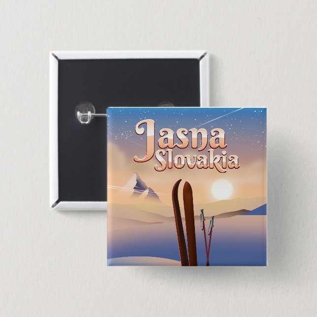 Jasna, Slovakia Ski poster. 15 Cm Square Badge (Front & Back)
