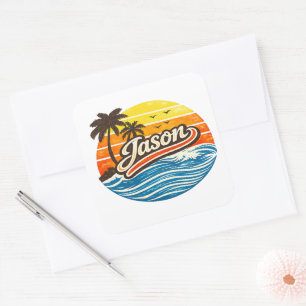 Jason Retro Sunset Name Design Square Sticker