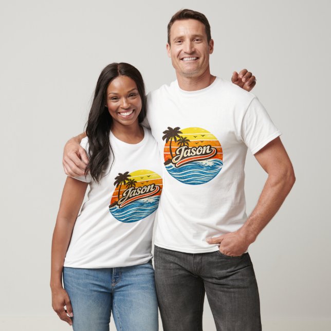 Jason Retro Sunset Name Design T-Shirt (Unisex)
