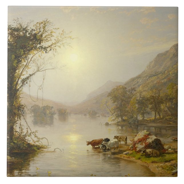 Jasper Francis Cropsey - Autumn on Greenwood Lake Tile (Front)