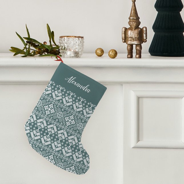 Jasper Green Nordic Sweater Pattern Personalised Small Christmas Stocking (Creator Uploaded)