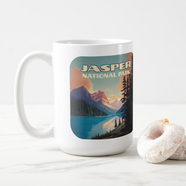 Jasper National Park Alberta Canada Rockies Retro Coffee Mug (With Donut)