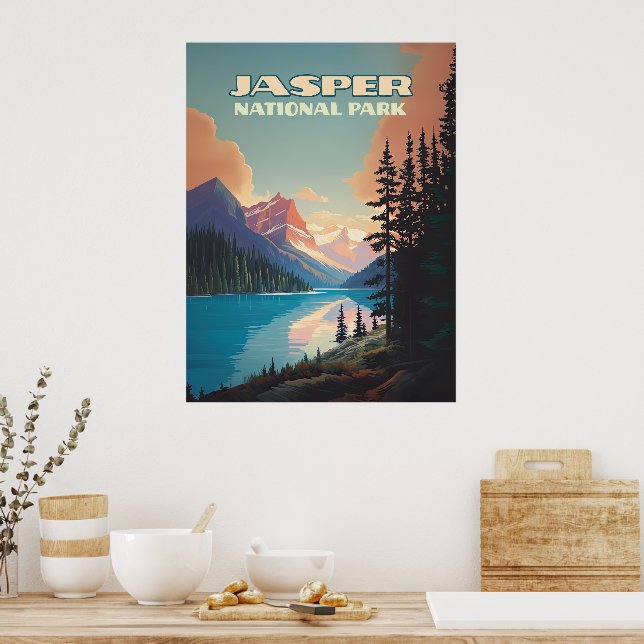 Jasper National Park Alberta Canada Rockies Retro Poster (Kitchen)