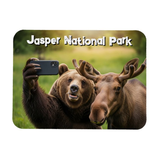 Jasper National Park Bear Moose Selfie Canada Magnet (Horizontal)