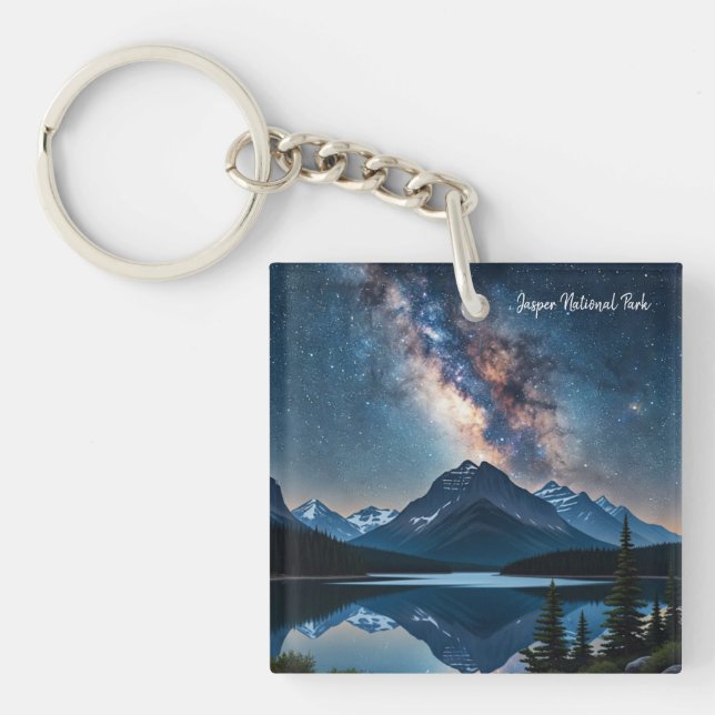 Jasper National Park Canada at Night Key Ring (Front)