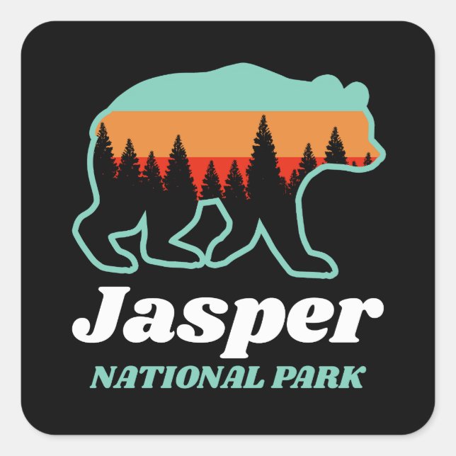 Jasper National Park Canada Bear Retro  Square Sticker (Front)