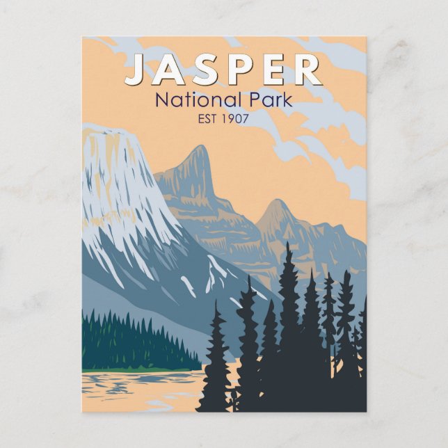 Jasper National Park Canada Travel Art Vintage Postcard (Front)