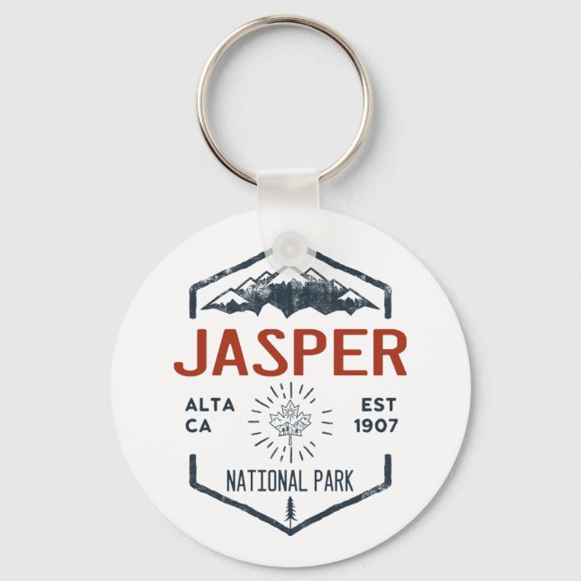 Jasper National Park Canada Vintage Distressed Key Ring (Front)