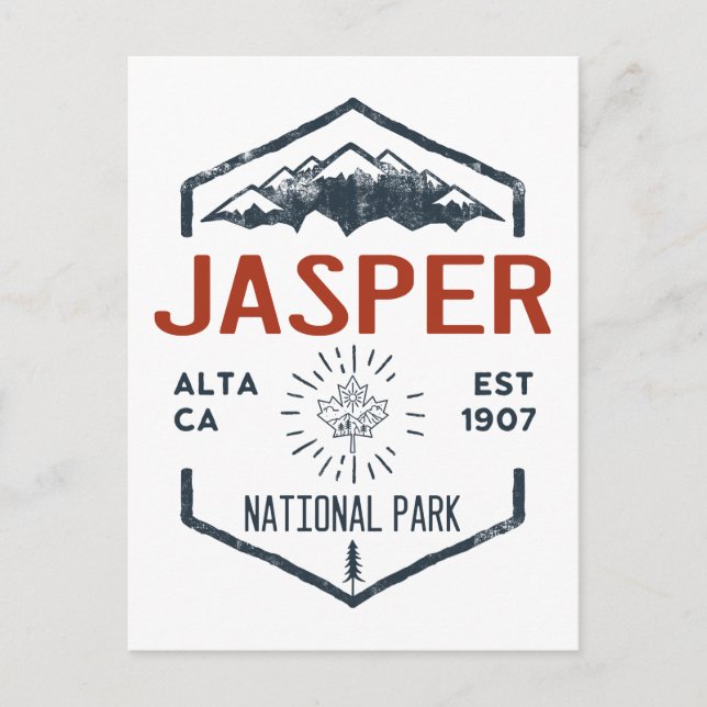 Jasper National Park Canada Vintage Distressed Postcard (Front)
