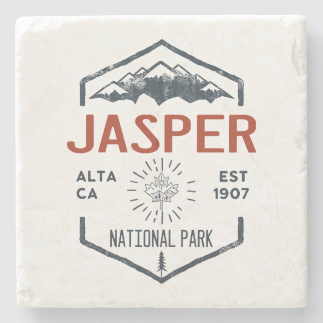 Jasper National Park Canada Vintage Distressed Stone Coaster (Front)