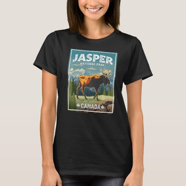 Jasper National Park Moose Vintage Look T-Shirt (Front)