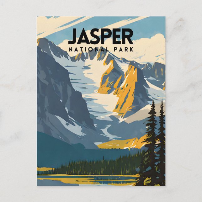 Jasper National Park Nostalgic Retro Travel Poster Postcard (Front)