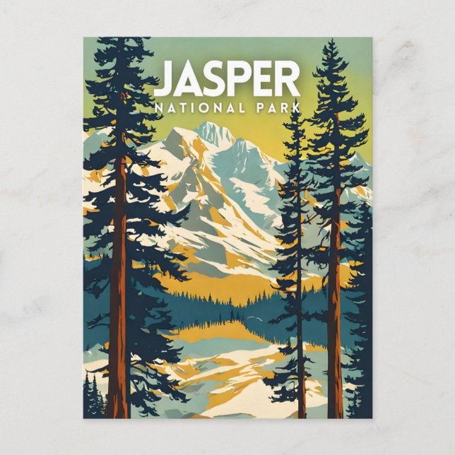 Jasper National Park Nostalgic Travel Postcard (Front)