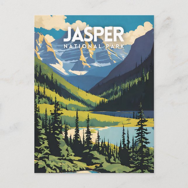 Jasper National Park Nostalgic Travel Poster Postcard (Front)