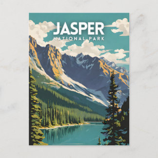 Jasper National Park Nostalgic Vintage Travel Art Postcard
