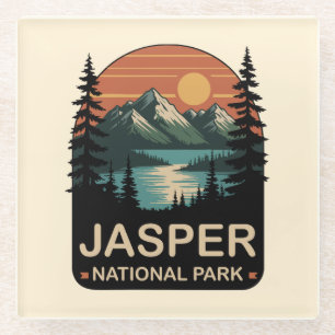 Jasper National Park Vintage Mountain Design Glass Coaster