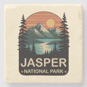 Jasper National Park Vintage Mountain Design Stone Coaster