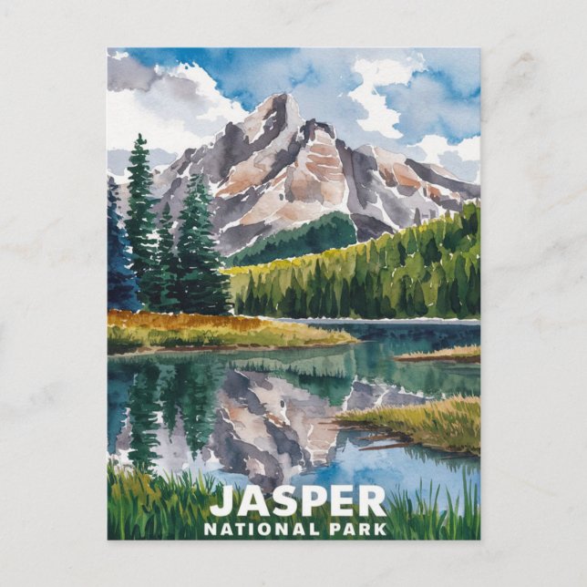 Jasper National Park Watercolor Painting Postcard (Front)