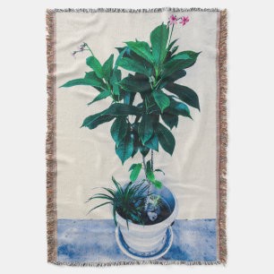 Jatropha Plant in Natural Green Throw Blanket