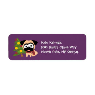Jaunty Pug with Tree Holiday Return Address Labels