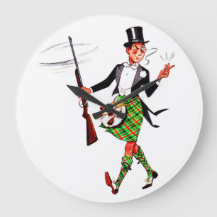 jaunty Scotsman with rifle Large Clock