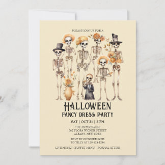 Jaunty Skeleton Family Portrait Halloween Party Invitation