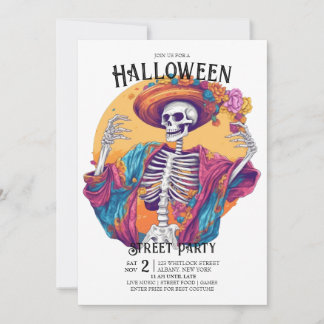 Jaunty Skeleton Flamboyant Dance Halloween Party Invitation