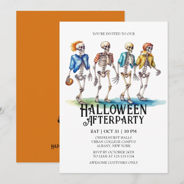 Jaunty Skeleton Teenager Football Halloween Party Invitation (Front/Back)