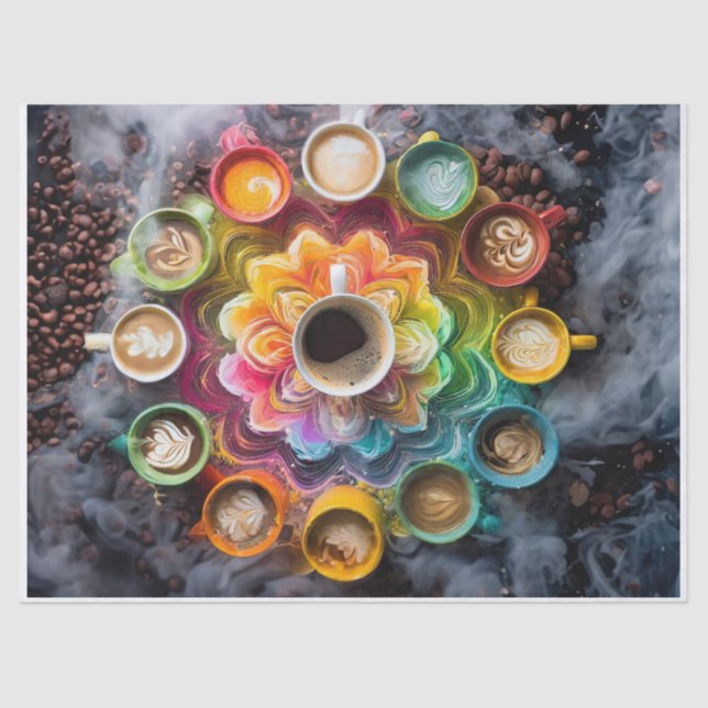 Java Bean Mandala, Colourful Cups Tissue Paper (Front)