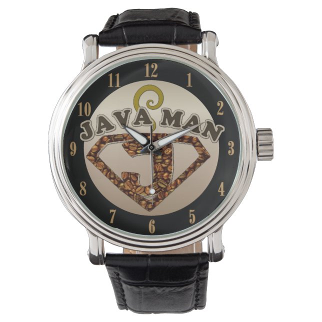 Java Man Coffee Humour Wrist Watch (Front)