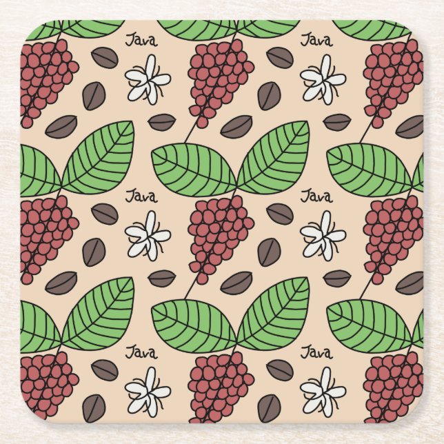 Java Plant Pattern Square Paper Coaster (Front)