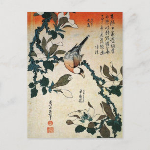 Java Sparrow and Kobushi Magnolia (by Hokusai) Postcard