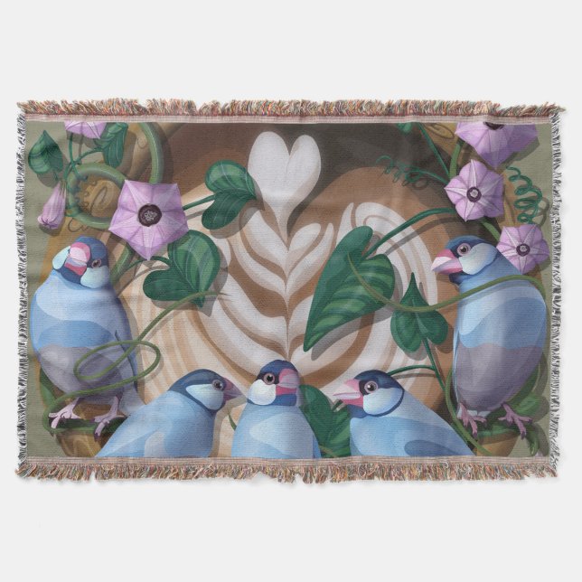 Java Sparrows, Java Coffee Throw Blanket (Front)