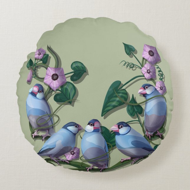 Java sparrows  round cushion (Front)