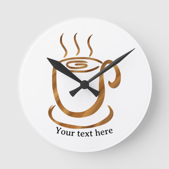 Java Steaming Cup | Wooden Curvy Coffee & Tea Round Clock (Front)