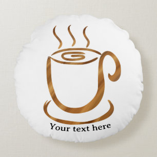 Java Steaming Cup   Wooden Curvy Coffee & Tea Round Cushion