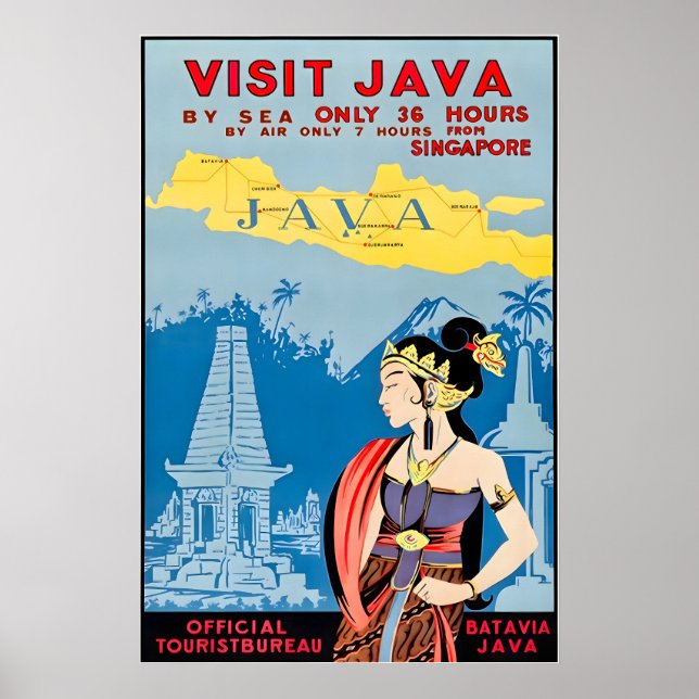 Java Travel Poster Indonesia Art Tourism Print (Front)