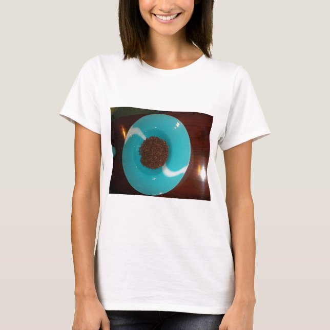 Java Vibes: Coffee Beans and Cyan Blue Bowl Art  T-Shirt (Front)