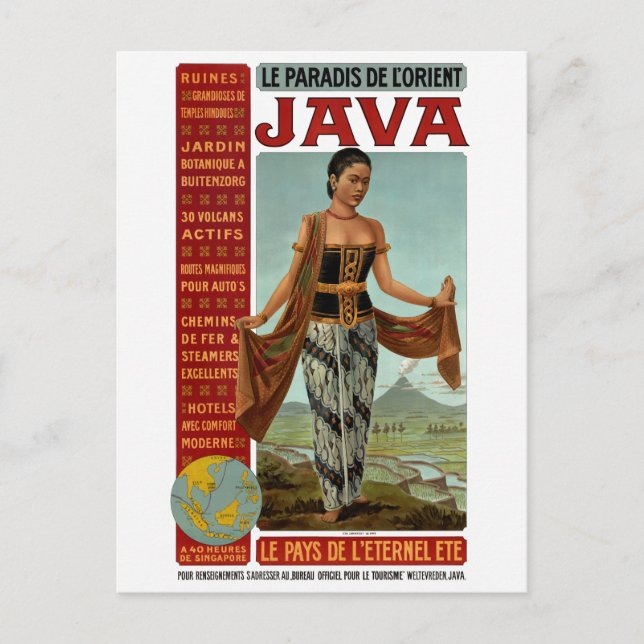 Java Vintage Travel Poster Restored Postcard (Front)