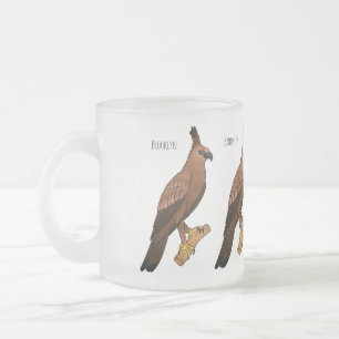 Javan hawk eagle bird cartoon illustration frosted glass coffee mug