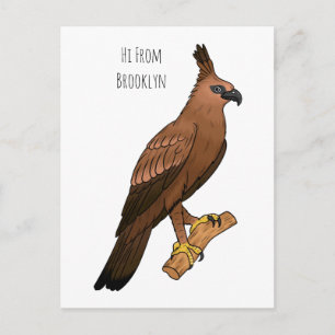 Javan hawk eagle bird cartoon illustration postcard