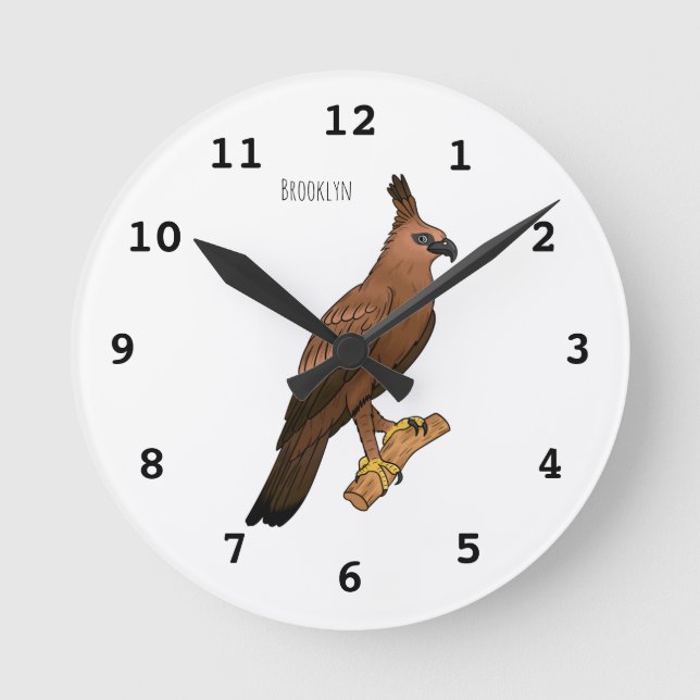 Javan hawk eagle bird cartoon illustration round clock (Front)