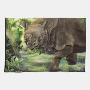 Javan Rhino Art Tea Towel