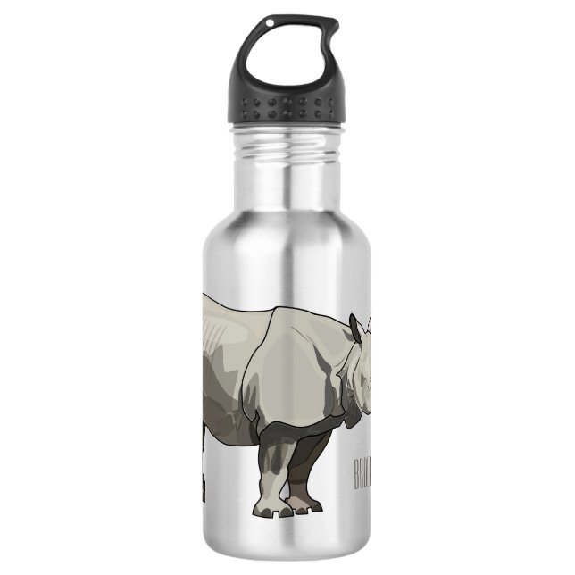 Javan rhinoceros cartoon illustration 532 ml water bottle (Front)