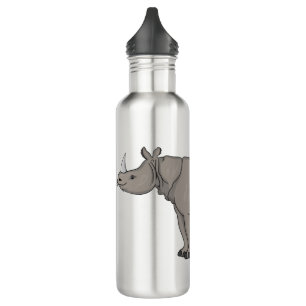 Javan rhinoceros cartoon illustration  710 ml water bottle