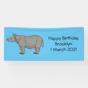 Javan rhinoceros cartoon illustration banner