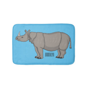 Javan rhinoceros cartoon illustration bath mat