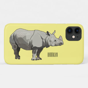 Javan rhinoceros cartoon illustration iPhone 11 case