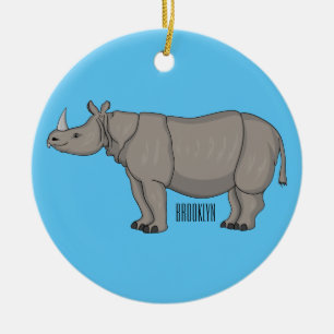Javan rhinoceros cartoon illustration ceramic tree decoration